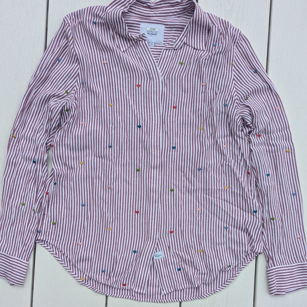 Rails Burgundy and White Striped Shirt Hearts